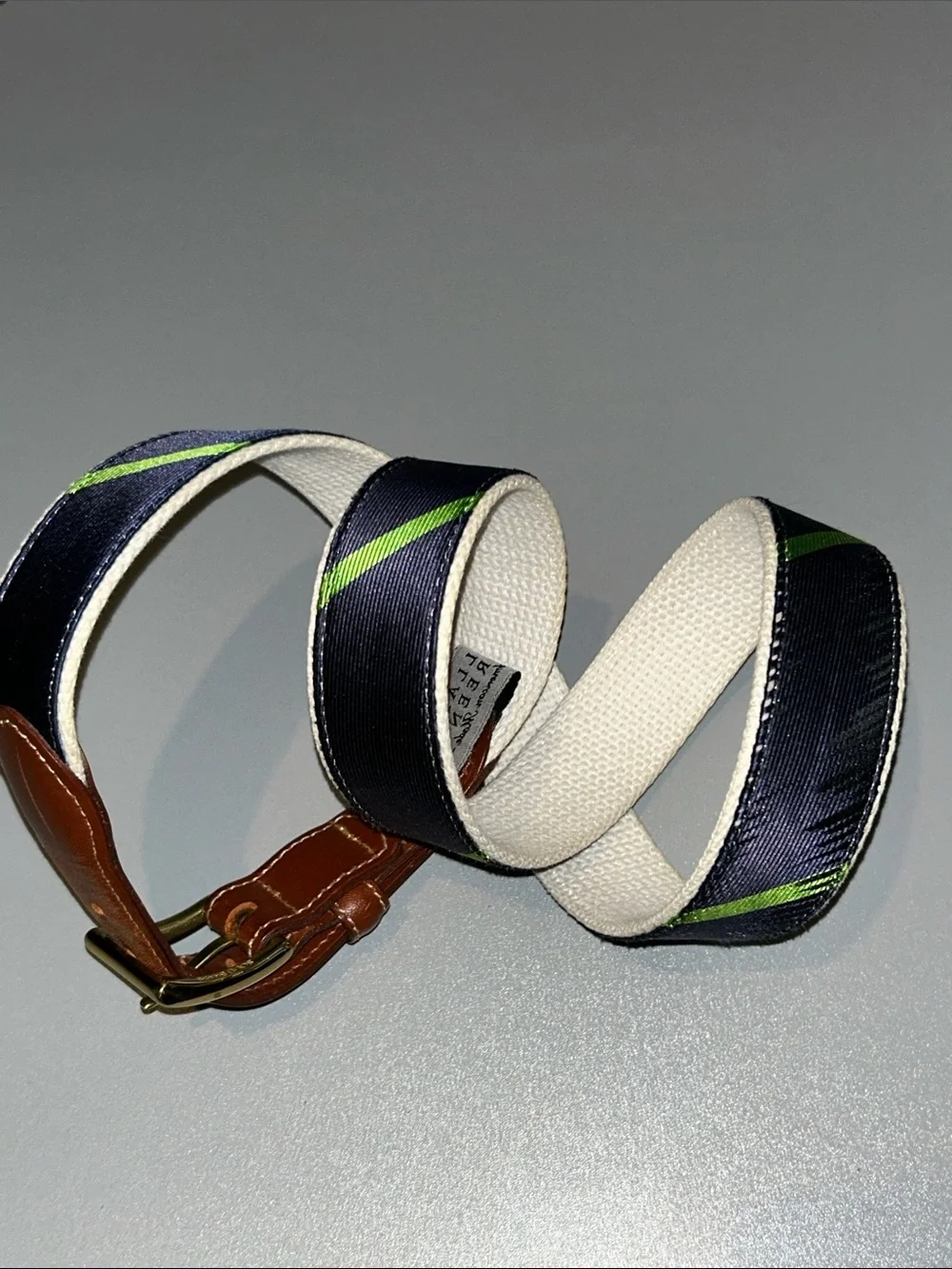 Collared Greens Men's Brown Leather & Navy Stripe Web Belt - Casual Dress